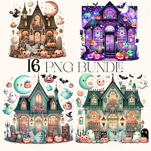 Haunted Fall Bookstore PNG, Trendy Cute Halloween Spooky Ghosts Cozy Bookish Library Sublimation Design for Stickers and Shirts