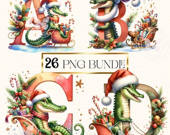 Cajun Christmas Alphabet Clipart, Watercolor Cajun, Alligator Clip Art, Louisiana Southern Swamp Bayou Tree Clip Art Set
