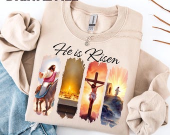 He Is Risen Easter PNG: Brush Stroke Jesus Shirt Design (Digital Download)