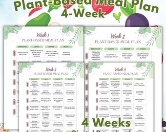 4 Weeks Plant Based Meal Plan, Meal Ideas, Printable, Digital File, Plant-based foods