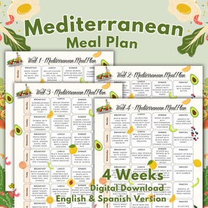 Repas méditerranéen 4 semaines, liste d'aliments de régime méditerranéen, idées de petit-déjeuner, déjeuner, collations et dîner.