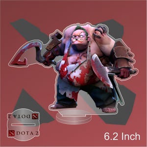May include: A 6.2 inch tall acrylic figure of a Dota 2 character, a large, bloody, and grotesque zombie-like creature with a hook and axe. The figure is standing on a clear acrylic base.