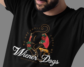 Tattoo Dackel T-Shirt |  Doxie Dog Top, amerikanisches traditionelles Tattoo-Design, Edgy Wiener Hunde-T-Shirt, Unisex Jersey Kurzarm-Shirt