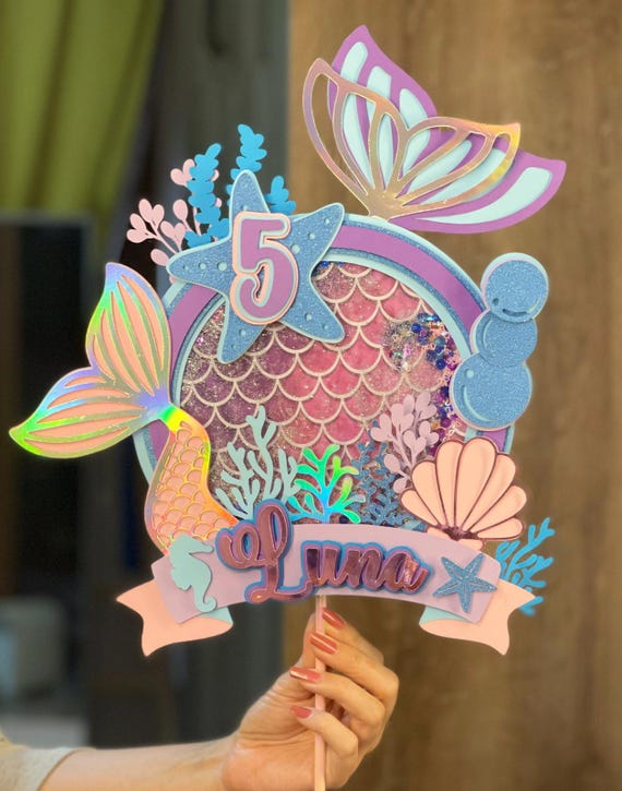 Mermaid Cake Topper SVG | 3D Birthday Cake Topper | Mermaid Party Decor | Cricut Cut File | Instant Download
