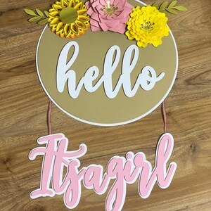 Sunflower Baby Shower Door Sign SVG | 3D Layered Hello It's a Girl Sign | Baby Room Decor Cricut Cut File | Not a printable file