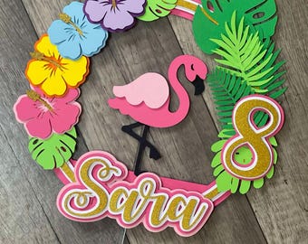 Topper na tort urodzinowy z flamingiem SVG | Dekoracja na imprezę z różowym flamingiem | Topper na tort 3D | Plik Cricut Cut | Pobieranie cyfrowe