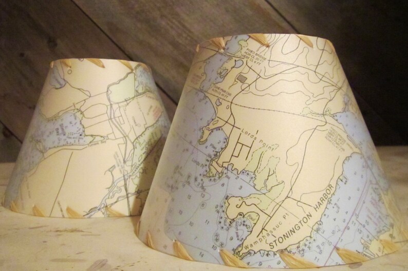 Ocean Chart Chandelier Lampshades, Wall Sconce Shades, Tiny Made to Order Nautical Map Shades image 2