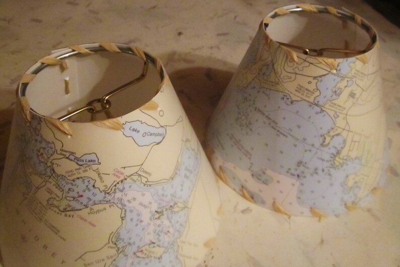 Ocean Chart Chandelier Lampshades, Wall Sconce Shades, Tiny Made to Order Nautical Map Shades image 3