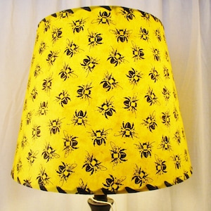 Yellow Lamp Shade With Bees, Yellow and Black  Silkscreened  Lokta Paper Lampshade