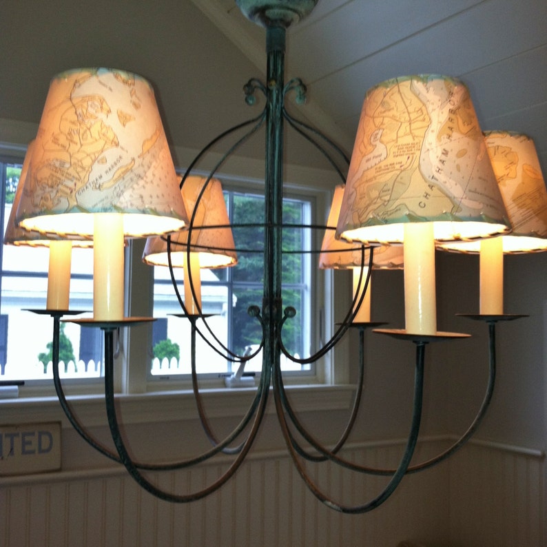 Ocean Chart Chandelier Lampshades, Wall Sconce Shades, Tiny Made to Order Nautical Map Shades image 1
