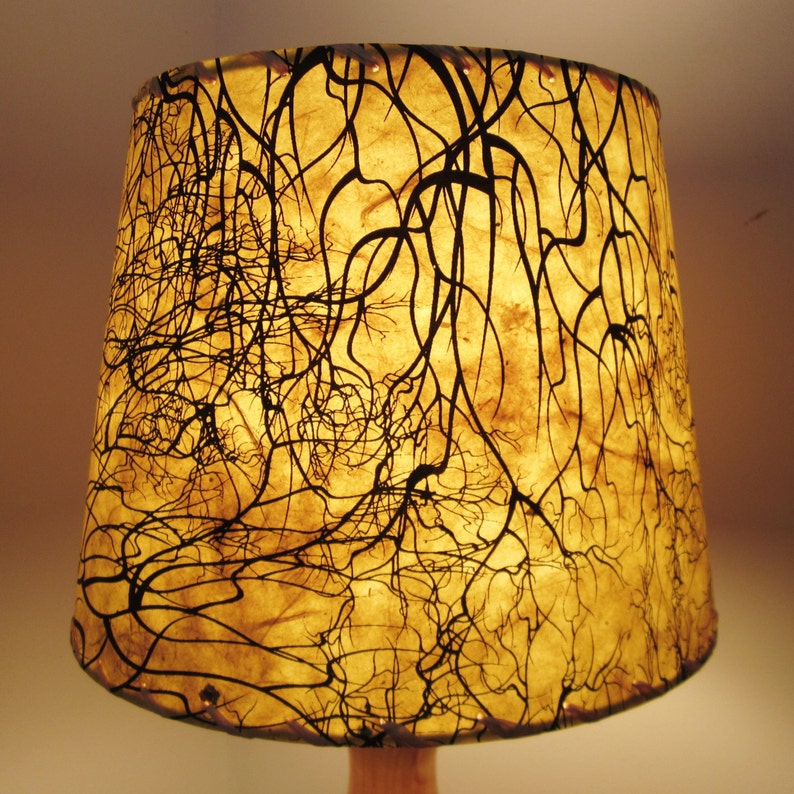 Tree Root Silkscreened Paper Lamp Shade, Yellow and Black Nepalese Lokta Paper Lamp Shade image 2