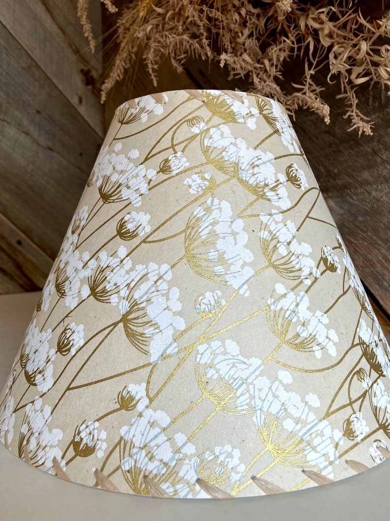 Queen Anne's Lace Lamp Shade, Silkscreened Lokta Paper Lampshade image 7