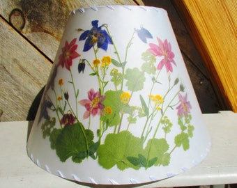 Botanical Lampshade With Real Pressed Columbine Flowers