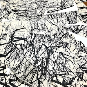 Tree Silhouette Lokta Paper Scraps: Silkscreened Collage Pieces