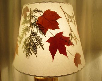 Cedar and Maple Medium Sizes Botanical Lampshades with Real Pressed Leaves