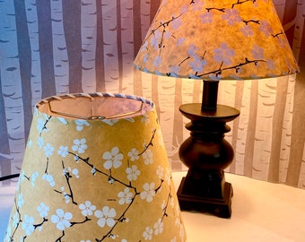 Orange Lamp Shade With Cherry Blossoms,  Silkscreened Lokta Paper Lampshade