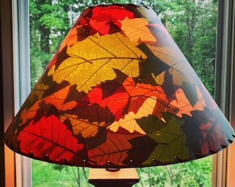 Oak Leaf Botanical Lampshade, Real Pressed Autumn Leaf Lamp Shade