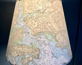Salem Massachusetts Ocean Chart Lampshade, Witch City and Beverly Harbor Clip Top Lampshade