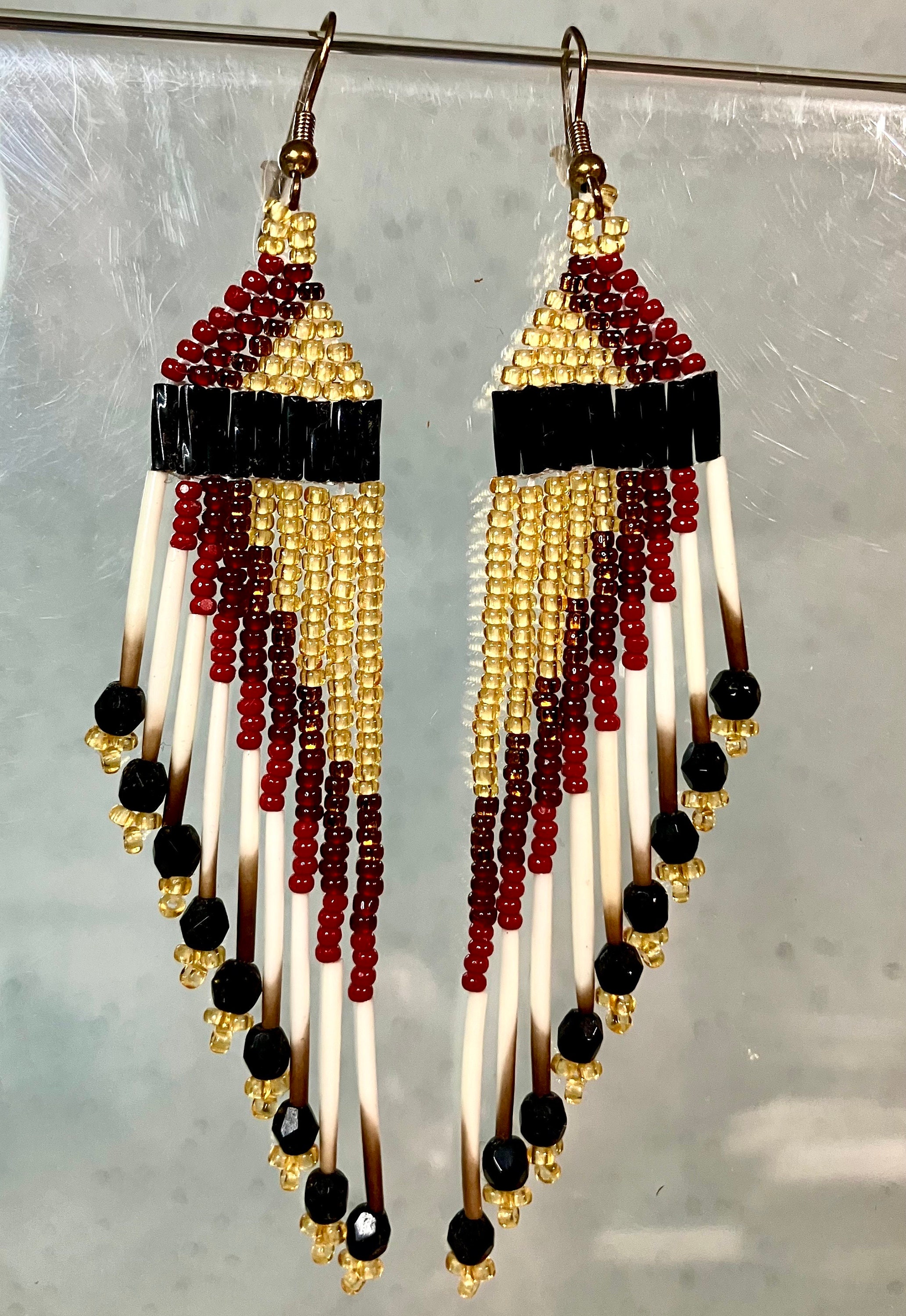 Vintage Porcupine Quill Beaded Earrings - Etsy display picture 1