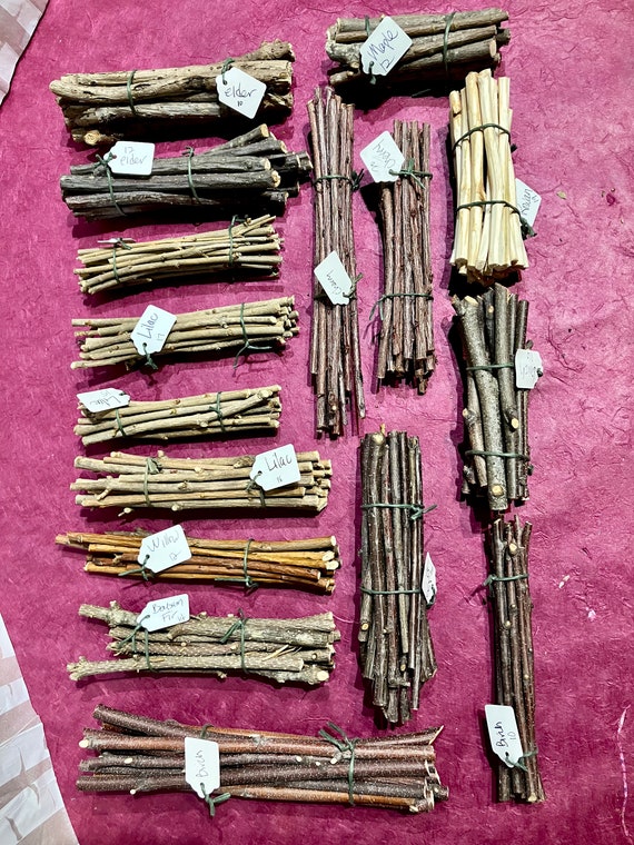 Natural Short Wood Crafting Sticks: Birch, Balsam, Willow, Lilac, Cherry, Ash
