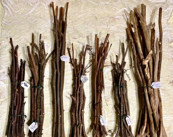 Long Craft Stick Bundles; Pine, Alder, Cedar, Poplar, Witch Hazel, Grapevine and River Sticks
