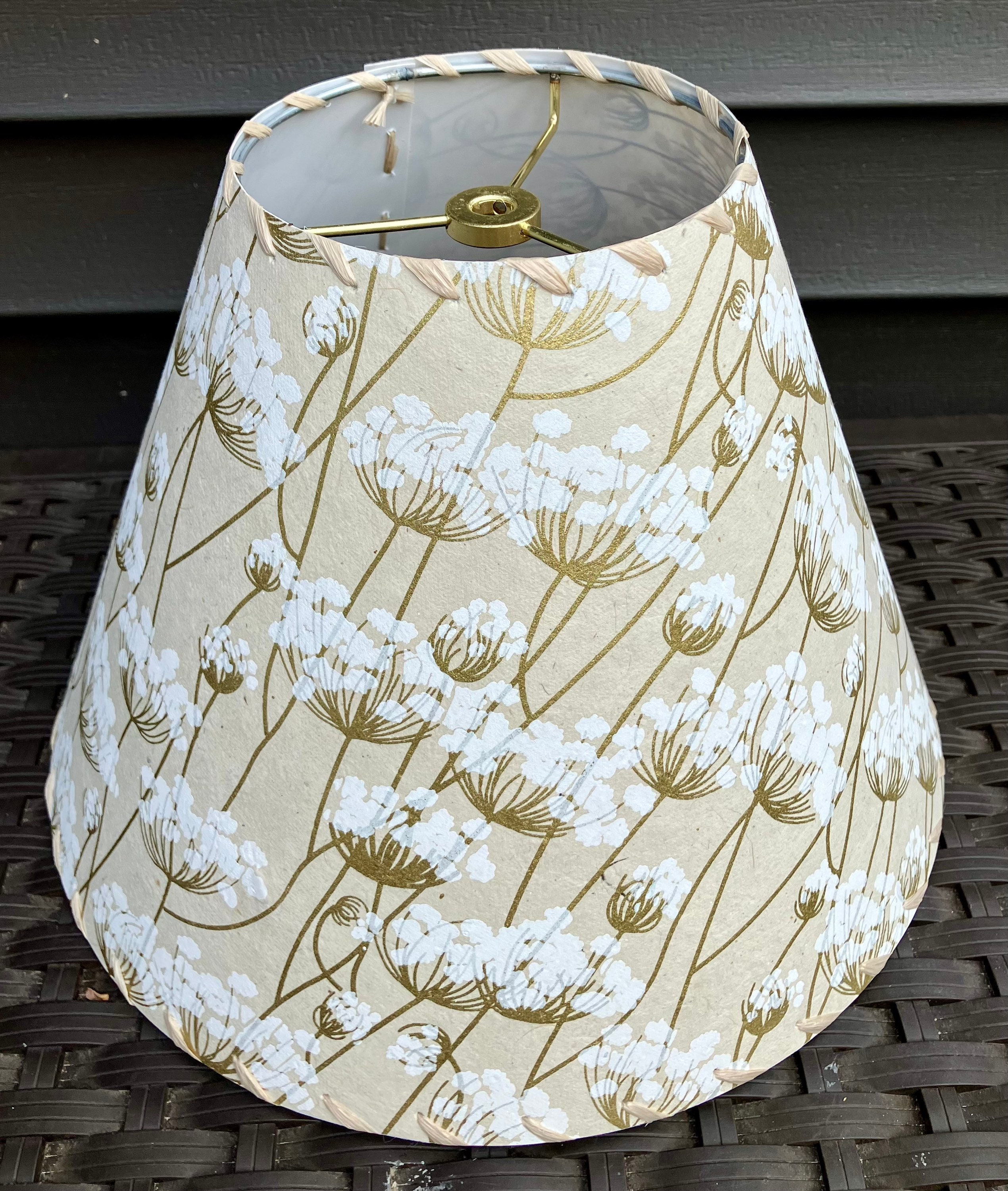 Queen Anne's Lace Lamp Shade, Silkscreened Lokta Paper Lampshade