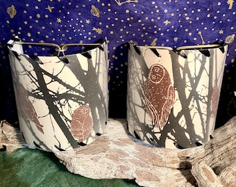 Owl In Tree Silhouette Half Shield Lampshades, Pair of Wall Sconce Half Shades