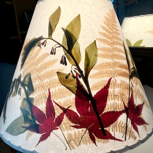 Pressed Ferns Botanical Lampshade, With Fall Ferns, Solomon&#39;s Seal and Japanese Maple