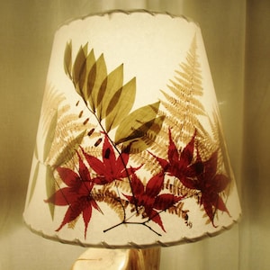 Pressed Ferns Botanical Lampshade, Golden Fall Ferns and Japanese Maple Lamp Shade