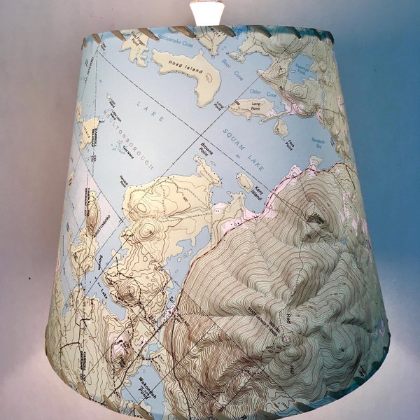 Map Lamp Shade, Custom Topographic Map Lampshade of Your Favorite Place