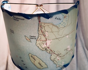 Custom Map Half Shield Lamp Shades, Wall Sconce Shield Shades, Boat And House Trailer Lighting Lampshades