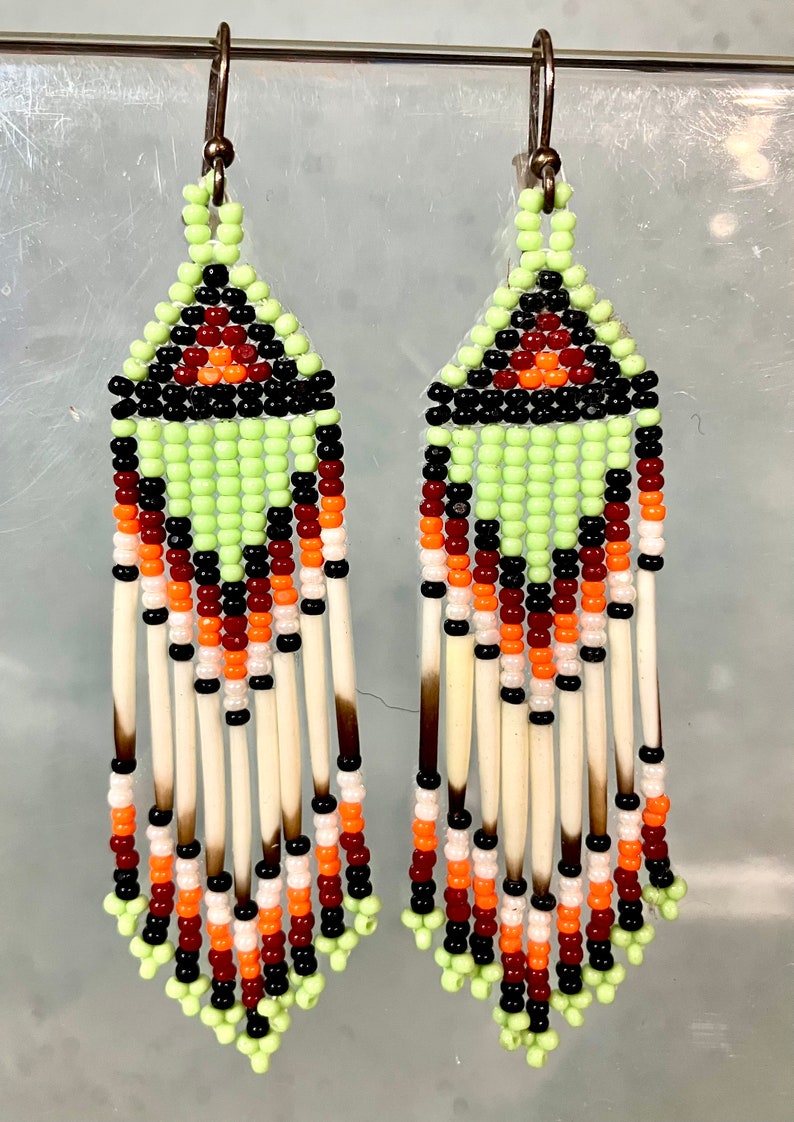 Vintage Porcupine Quill Beaded Earrings #2