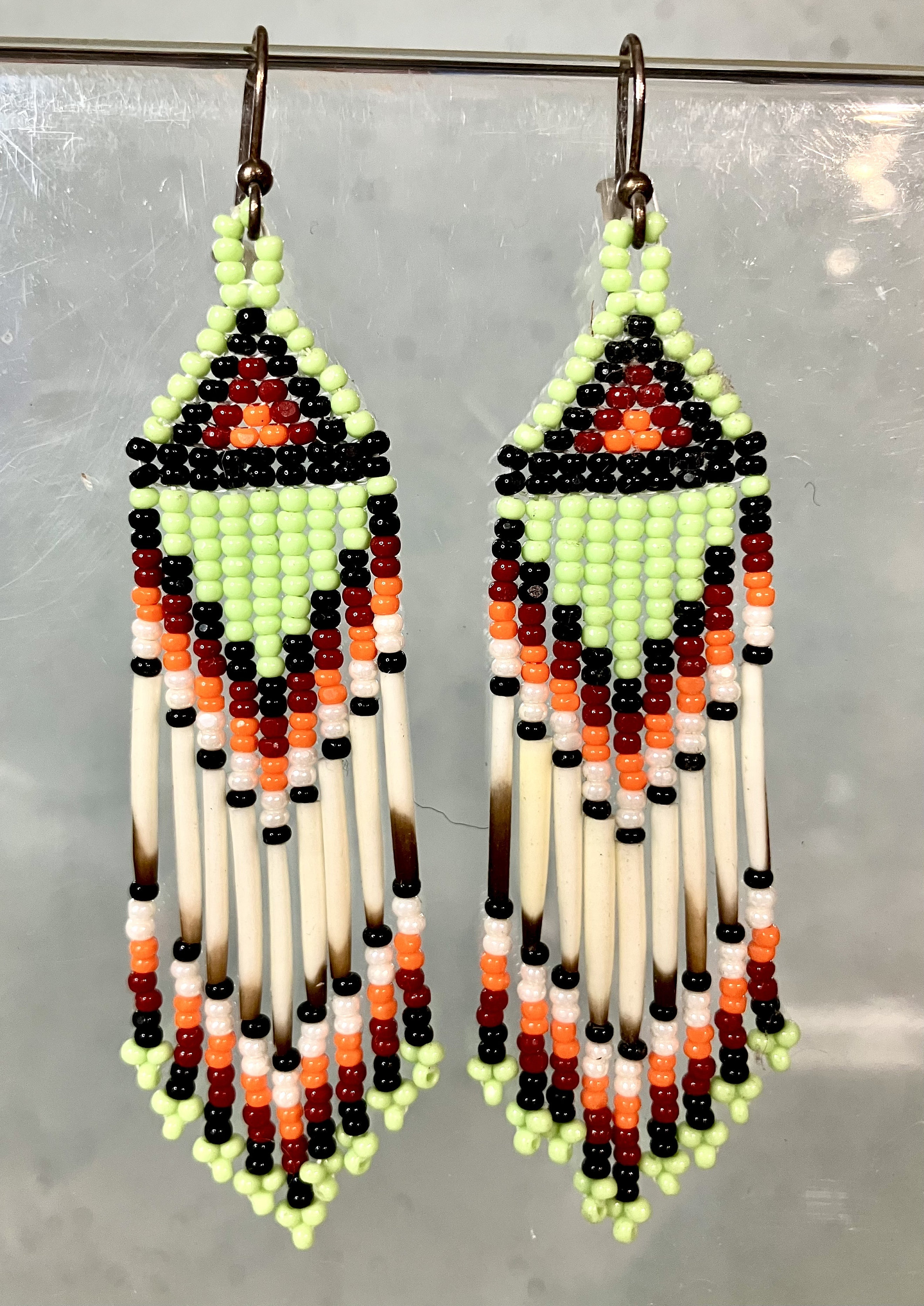 Vintage Porcupine Quill Beaded Earrings - Etsy display picture 2