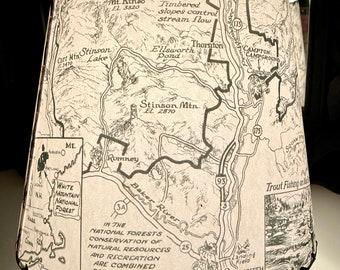 NH White Mountains Lampshade, Vintage New Hampshire Map Lampshade