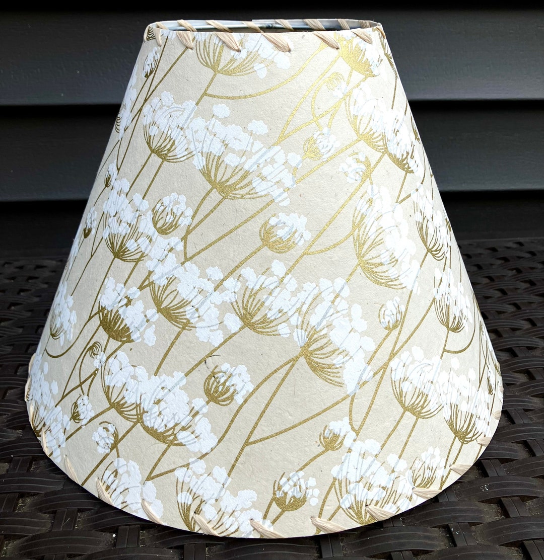 Queen Anne's Lace Lamp Shade, Silkscreened Lokta Paper Lampshade