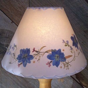 Pressed Flower Lampshade, Custom Size Floral Botanical Lampshade with Blue Border Design