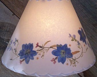 Pressed Flower Lampshade, Custom Size Floral Botanical Lampshade with Blue Border Design