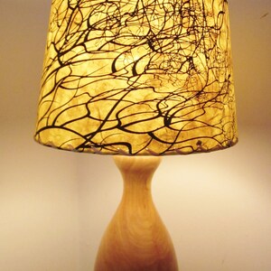 Tree Root Silkscreened Paper Lamp Shade, Yellow and Black Nepalese Lokta Paper Lamp Shade