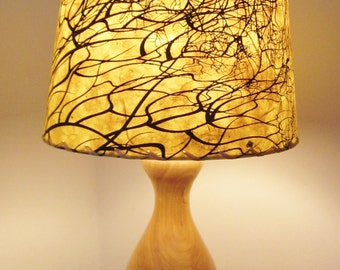 Tree Root Silkscreened Paper Lamp Shade, Yellow and Black Nepalese Lokta Paper Lamp Shade