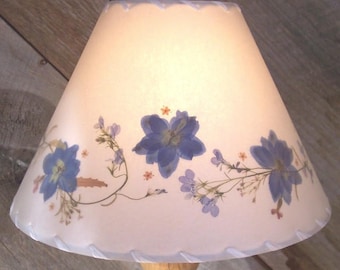 Botanical Lampshade with Blue Flowers, Real Pressed Flower Lamp Shade