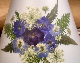 Blue Flowers Botanical Lampshade, Pressed Flower Lamp Shade