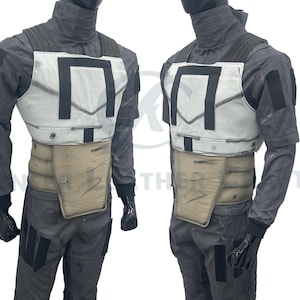 Cosplay Flight Suit Set: 4-Piece Gray Flight Suit with Weathered Flak Vest and Cummerbund Soft Parts for Cosplay