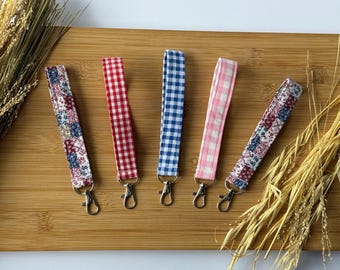 Handmade Gingham/Checkered Fabric Wristlet | Keychain | Lanyard