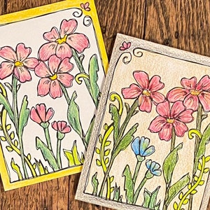 Cartes de voeux de jardin fleuri à colorier et à colorier, téléchargement numérique, cartes à colorier imprimables, toutes les occasions, cartes de taille A2