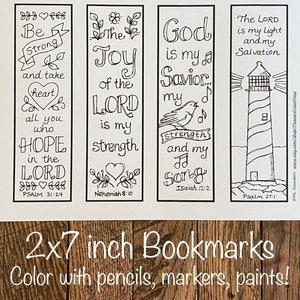 Scripture Bookmarks to color, for Sunday School, Youth Groups, Ladies Events, Bible Journaling, 2 x 7 inches, Old Testament Bible Verses