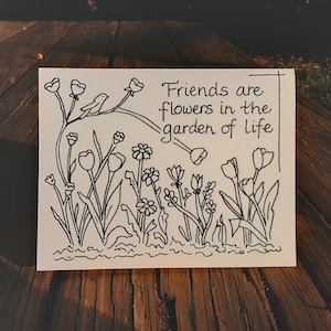 Cartões para Colorir Amizade e Flores, Download Digital, Cartões para colorir para imprimir, postais