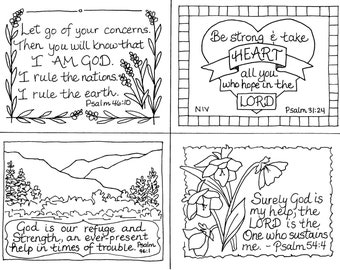 Color the Psalms Coloring Cards, Digital Download, Scripture Printable, Postcards, Bible Journaling, Memory Verse Cards & A2 Greeting Cards