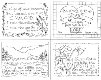 Color the Psalms Coloring Cards, Digital Download, Scripture Printable, Postcards, Bible Journaling, Memory Verse Cards & A2 Greeting Cards