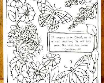 Lente kleurplaat vlinder met tekst en bloemen (digitale download)