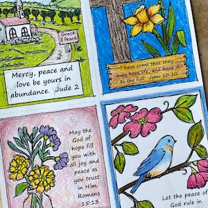Peace Scripture Cards to Color, Bible Verses, Postcards (Digital Download)